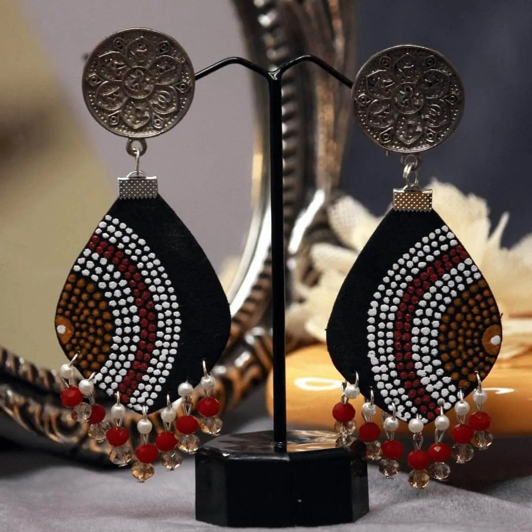 Sable Dot Traditional Multi Color Hand Painted Drop (Earrings) HP - ER - 175 - KHOJ.CITY