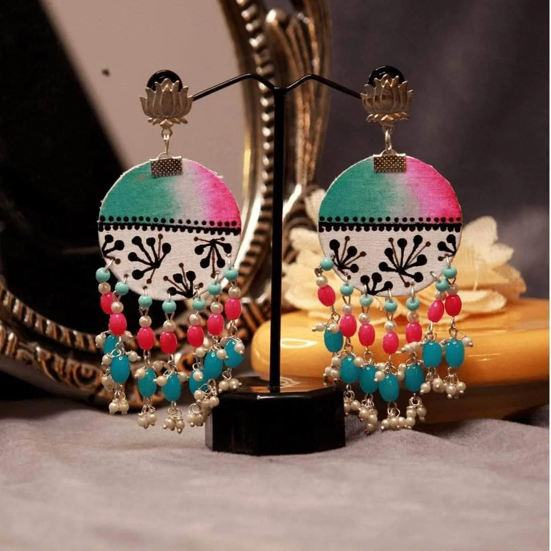 Sage Rosa Traditional Multi Color Hand Painted Drop (Earrings) HP-ER-176 - KHOJ.CITY