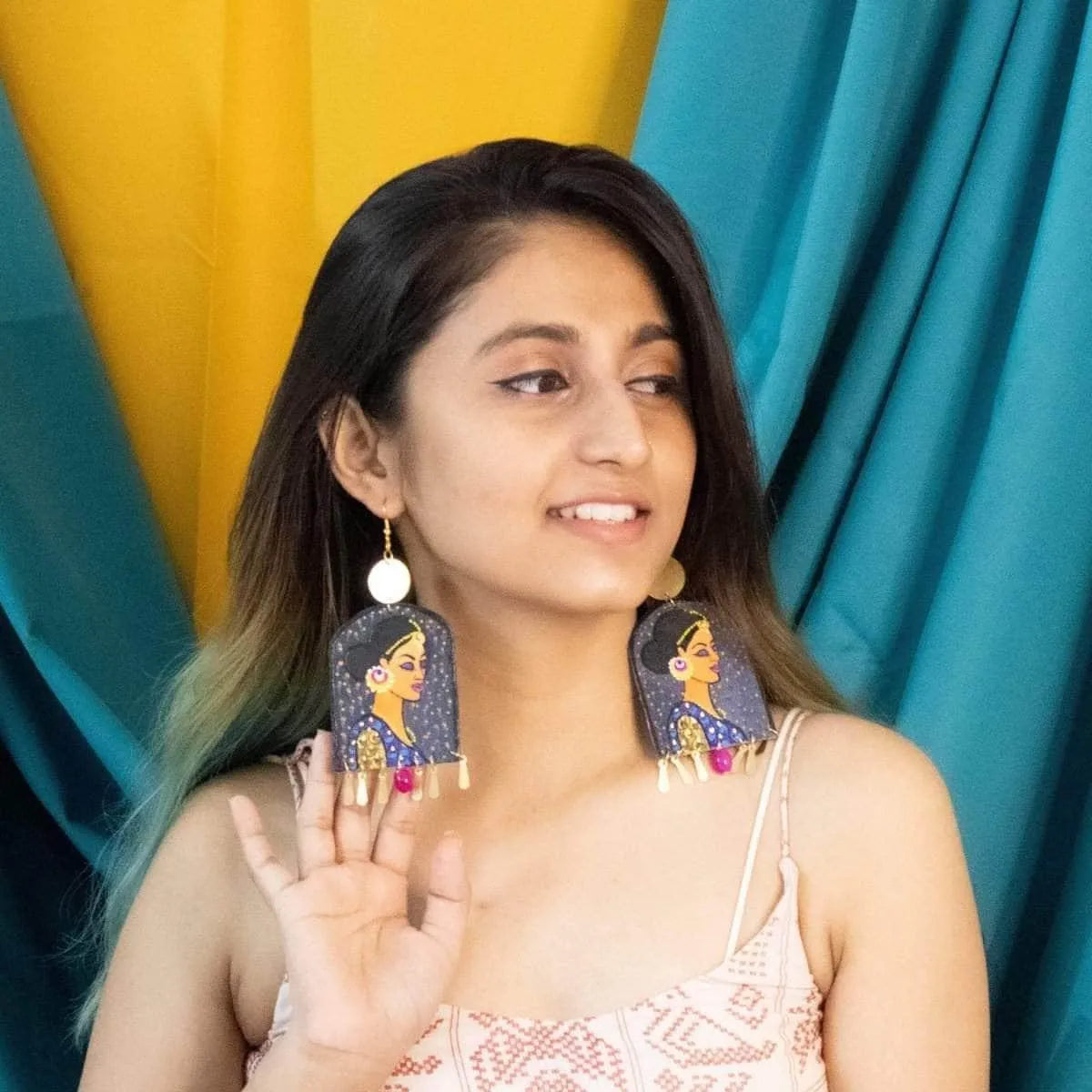 Saundarya Traditional Multi Color Hand Painted Drop (Earrings) HP-ER-177 - KHOJ.CITY