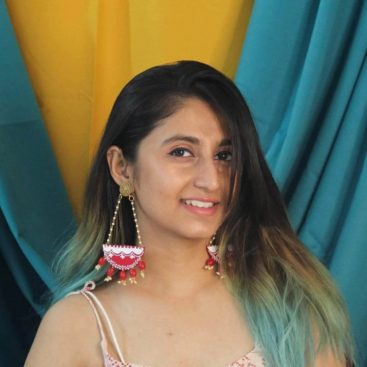 Shingaar Traditional Multi Color Hand Painted Drop (Earrings) HP-ER-180 - KHOJ.CITY