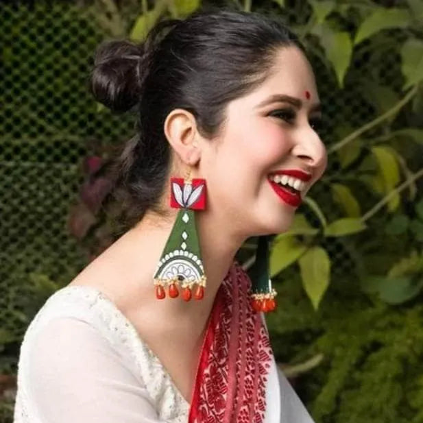 Sorrel Modern Multi Color Hand Painted Drop (Earrings) HP-ER-181 - KHOJ.CITY