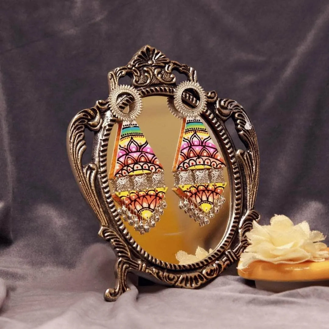 Triangular Traditional Multi Color Hand Painted Drop (Earrings) HP-ER-186 - KHOJ.CITY