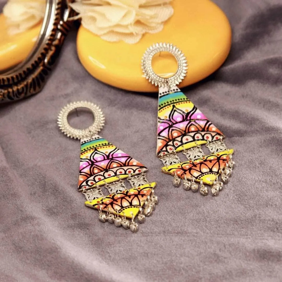 Triangular Traditional Multi Color Hand Painted Drop (Earrings) HP-ER-186 - KHOJ.CITY