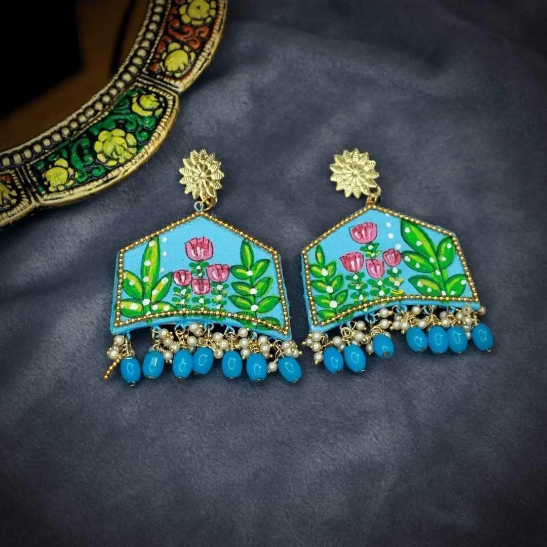 Tulipa Traditional Blue Hand Painted Drop (Earrings) HP-ER- - KHOJ.CITY