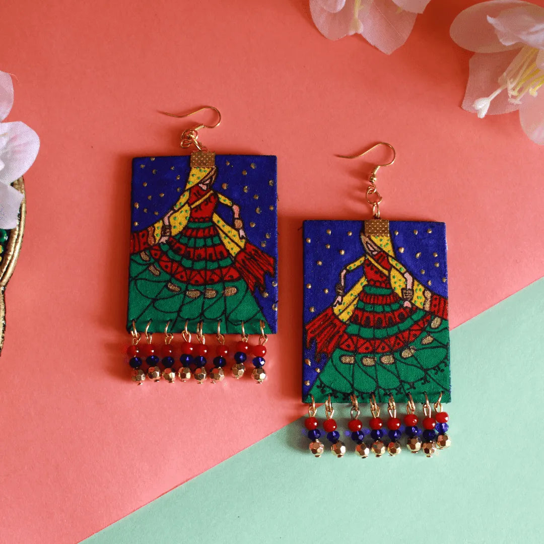 Twirl Traditional Multi Color Hand Painted Drop (Earrings) HP-ER-189 - KHOJ.CITY