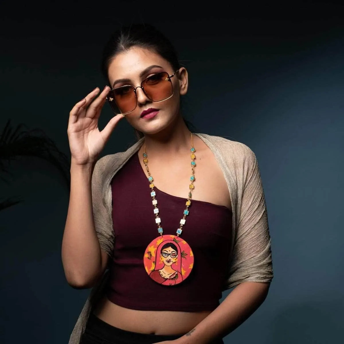 Unsanskari Bohemian Multi Color Hand Painted (Necklace) HP-NP-103 - KHOJ.CITY
