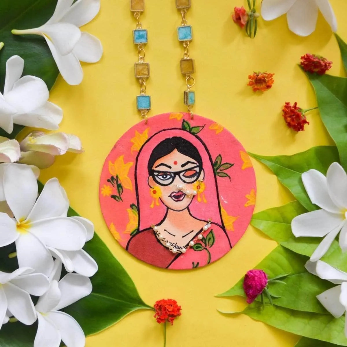Unsanskari Bohemian Multi Color Hand Painted (Necklace) HP-NP-103 - KHOJ.CITY