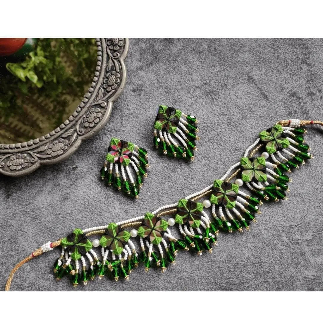 Vajra Mirror Classic Multi Color Handmade (Choker Set) HM-NP-011 - KHOJ.CITY