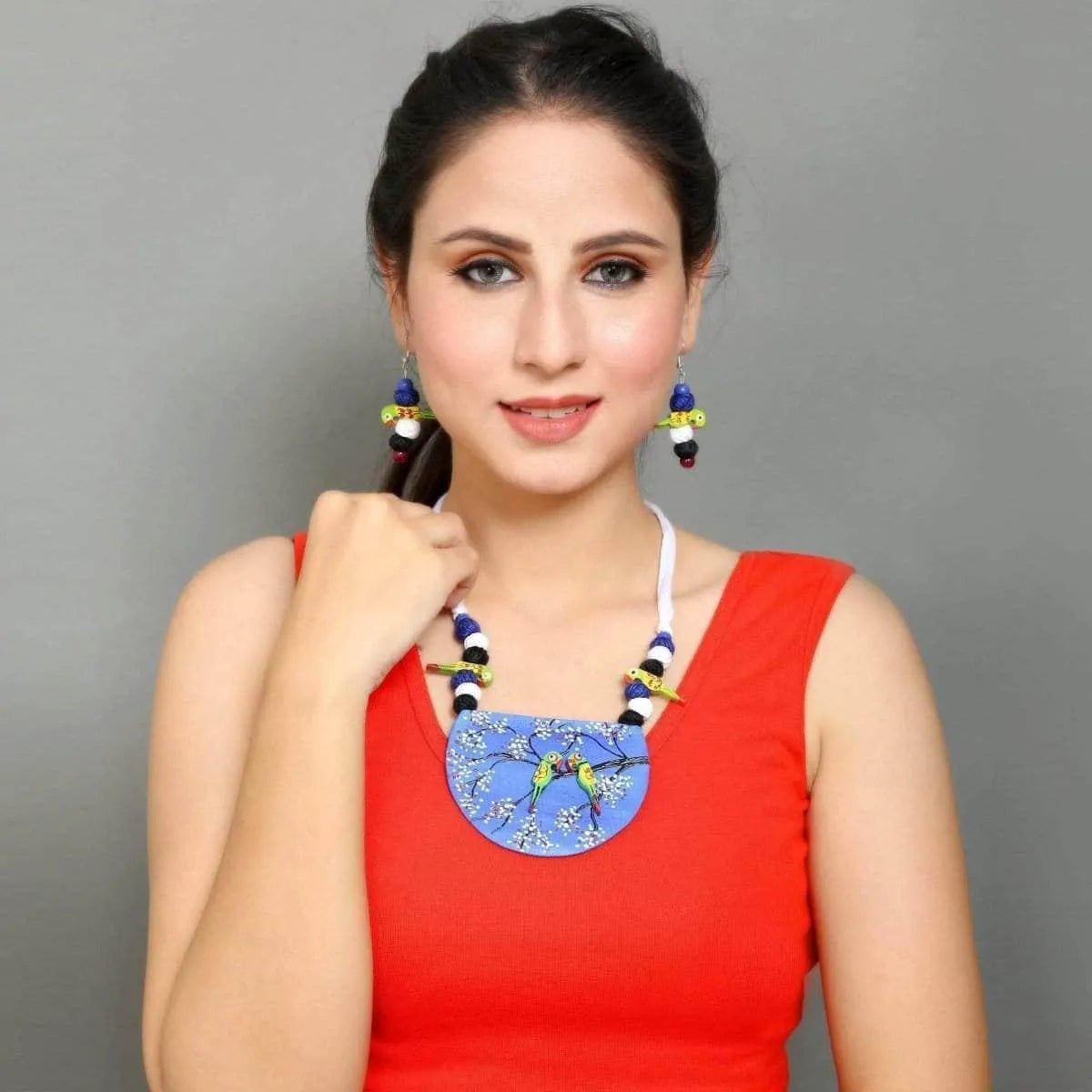 Vasanta Blue Classic Multi Color Hand Painted (Necklace Set) HP - NP - 112 - KHOJ.CITY