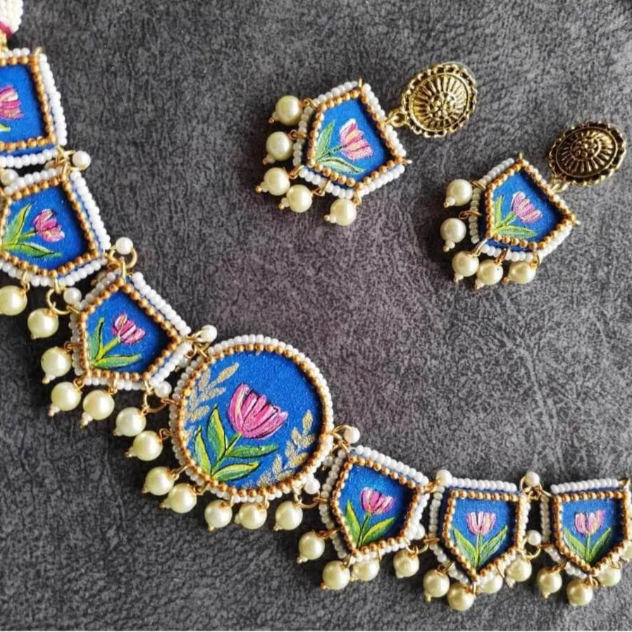 Waffa Classic Blue Hand Painted (Choker Set) HP-NP-114 - KHOJ.CITY