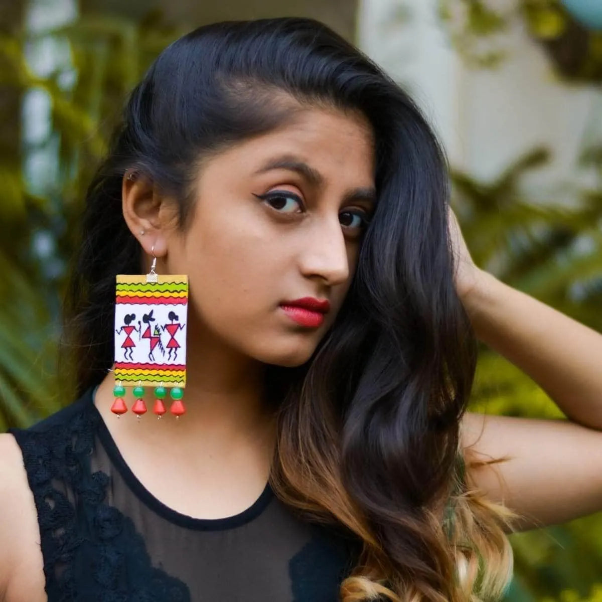 Warli Modern Multi Color Hand Painted Drop (Earrings) HP-ER-200 - KHOJ.CITY
