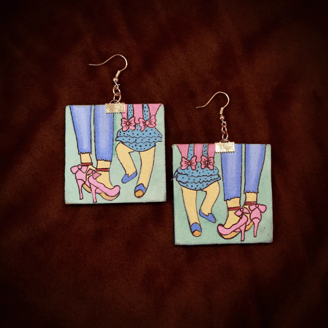 Working Mom Traditional Multi Color Hand Painted Drop (Earrings) HP-ER-201 - KHOJ.CITY