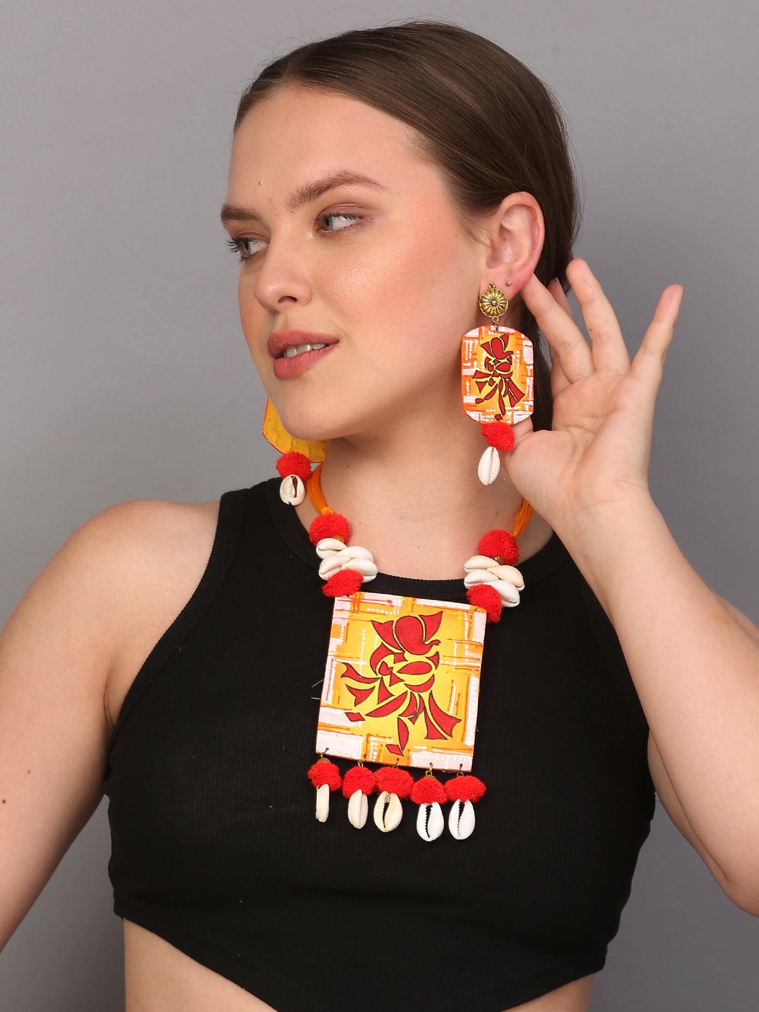 Taandav Mumbai Cha Ganesha Traditional Multi Color Hand Painted (Necklace set) HP-NP