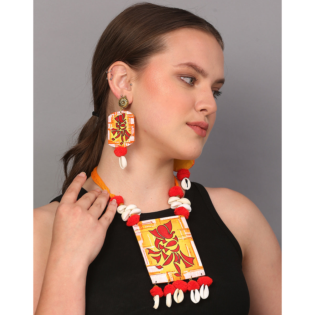 Taandav Mumbai Cha Ganesha Traditional Multi Color Hand Painted (Necklace set) HP-NP