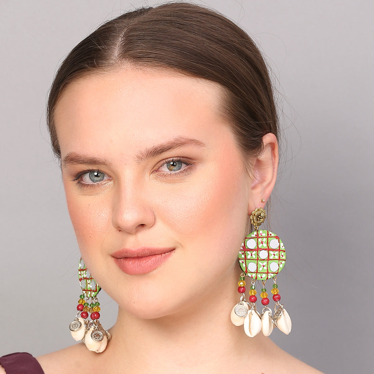 Olive Traditional Multi Color Hand Painted Drop (Earrings) HP-ER-