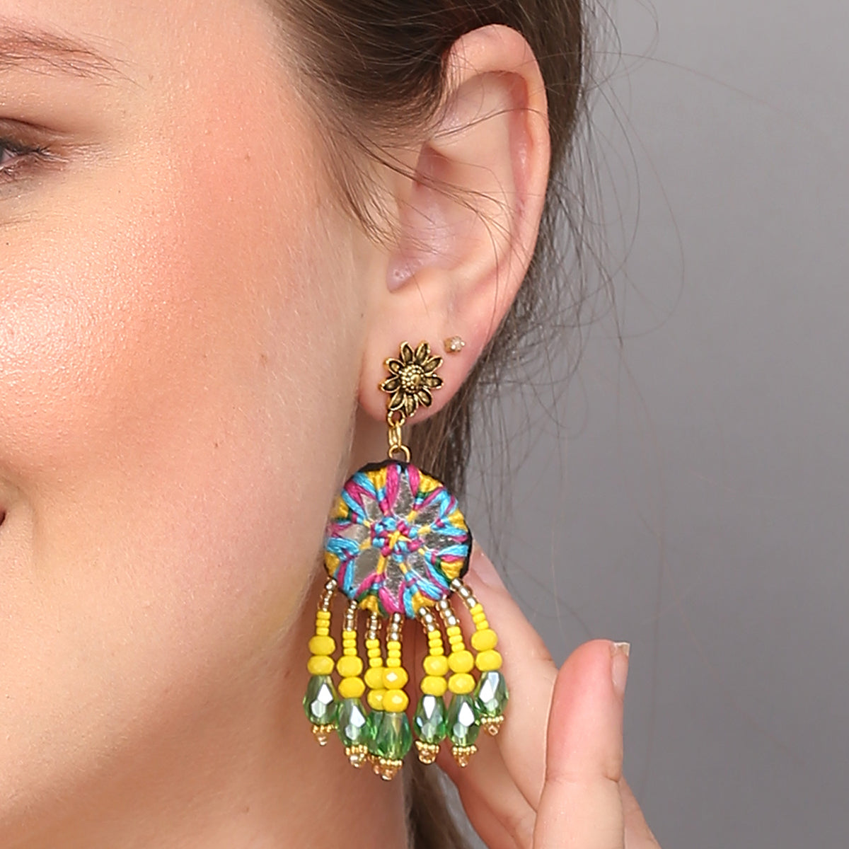 Arian Traditional Multi Color Hand Painted Drop (Earrings) HP-ER