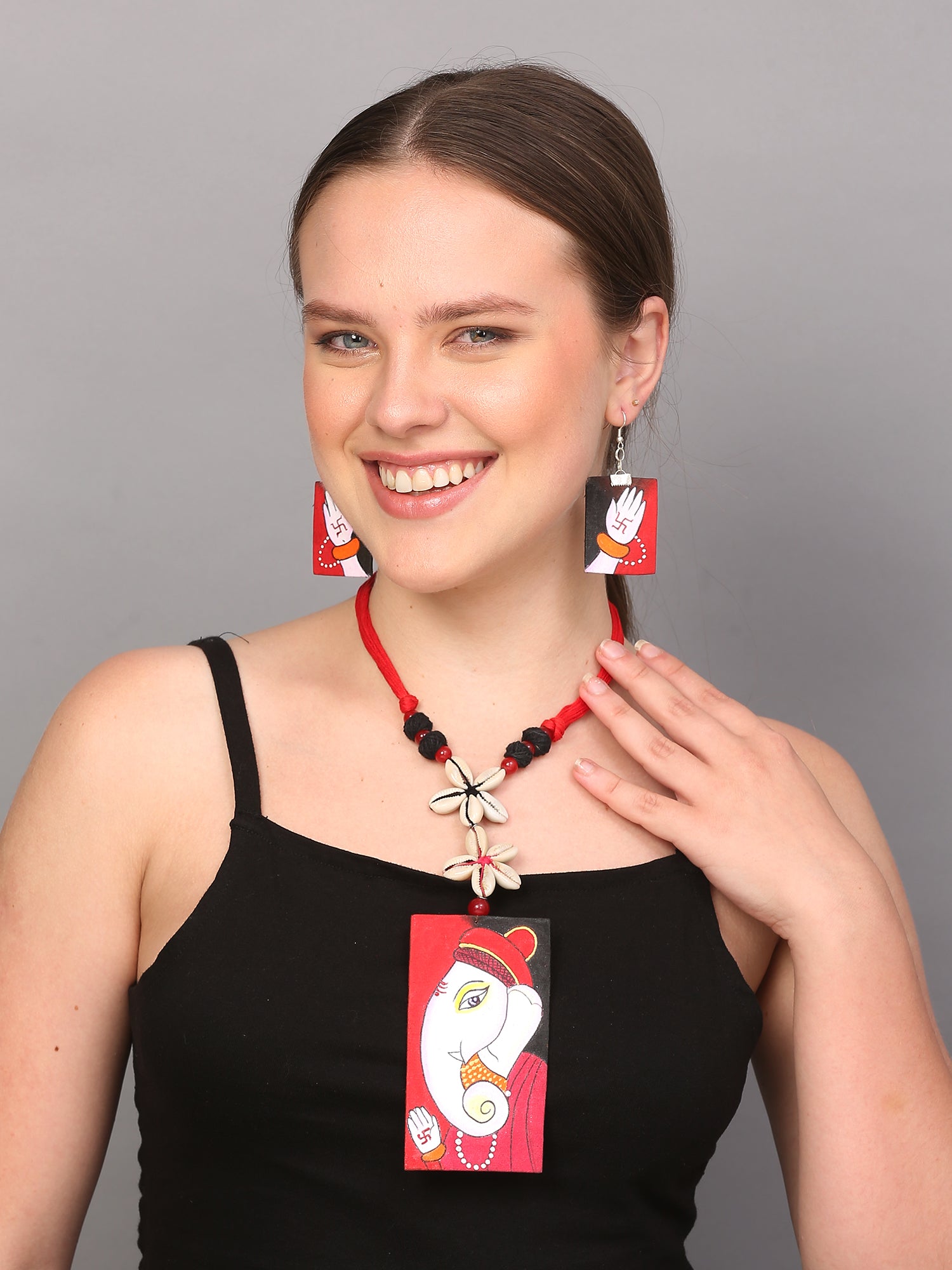 Lambodar Mumbai cha Ganesha Traditional Multi Color Handmade (Necklace set) HP-NP