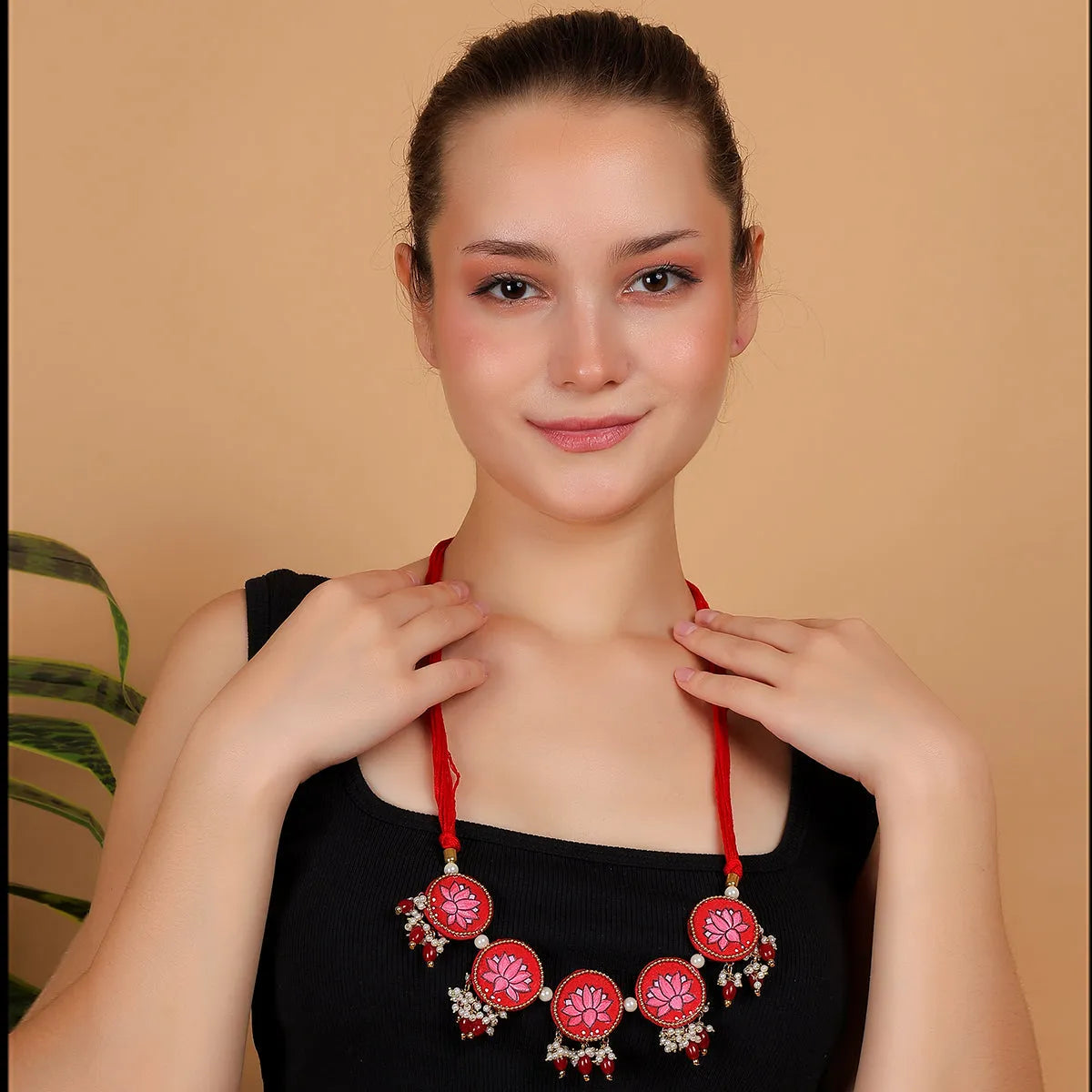 Aasiya Classic Red Hand Painted (Necklace/Choker) HP-NP-164 - KHOJ.CITY