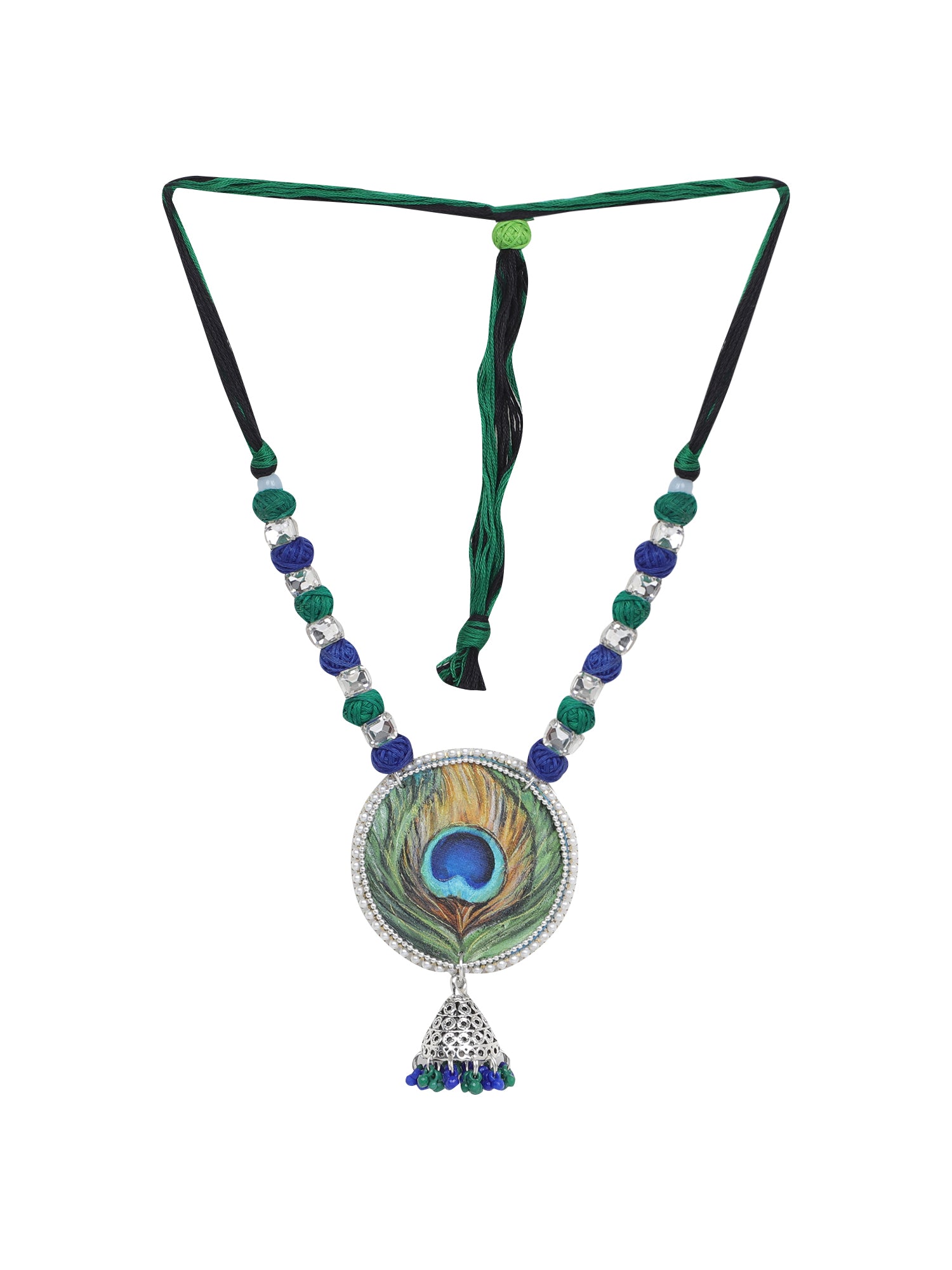 KHOJ.CITY Jewellery Mor Pankh Classic Blue Handmade & Hand Painted Necklace for Girls & Women (KHJ-AMZ-NP-324)