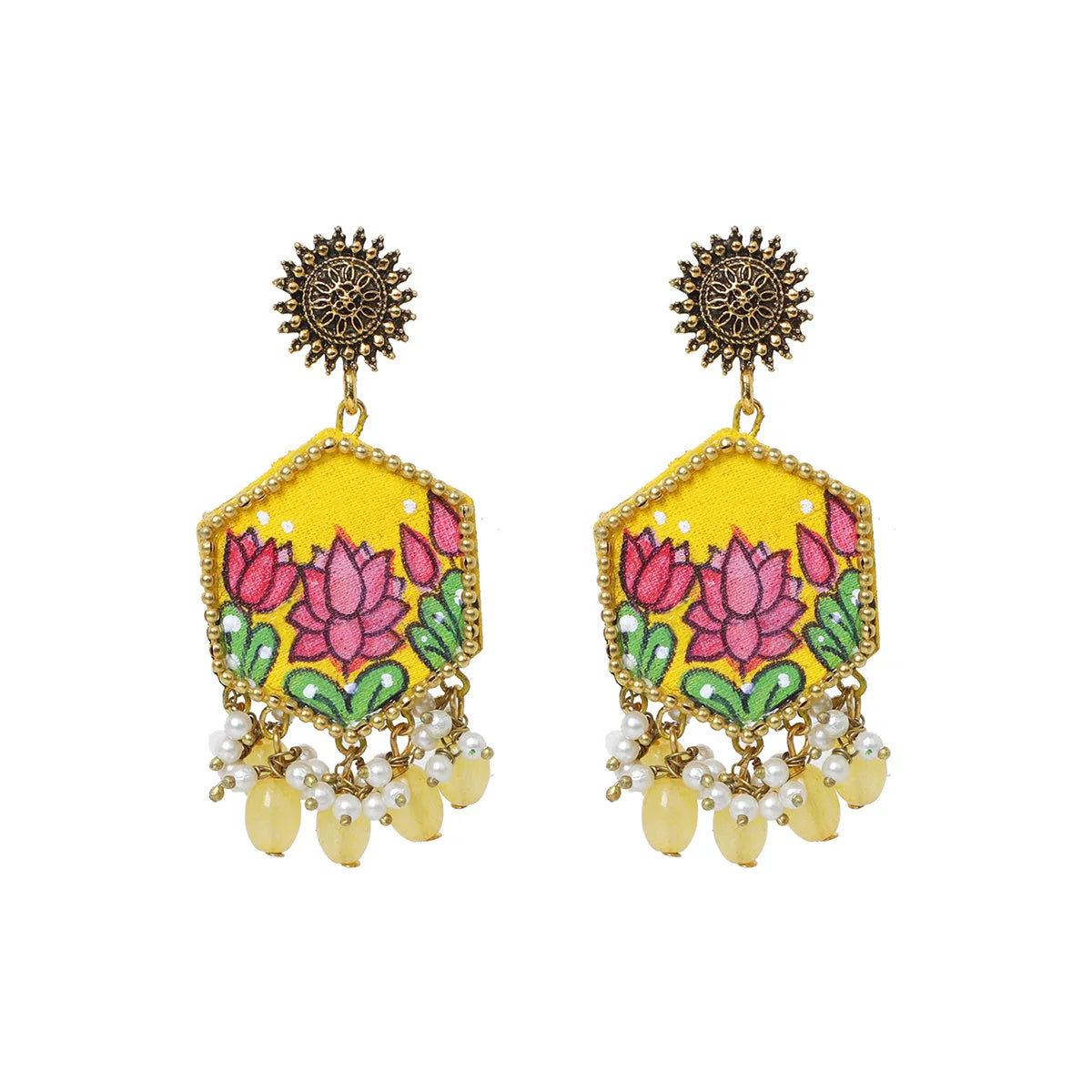 Lily Yellow Hand Painted Drop (Earrings) HP-ER-053