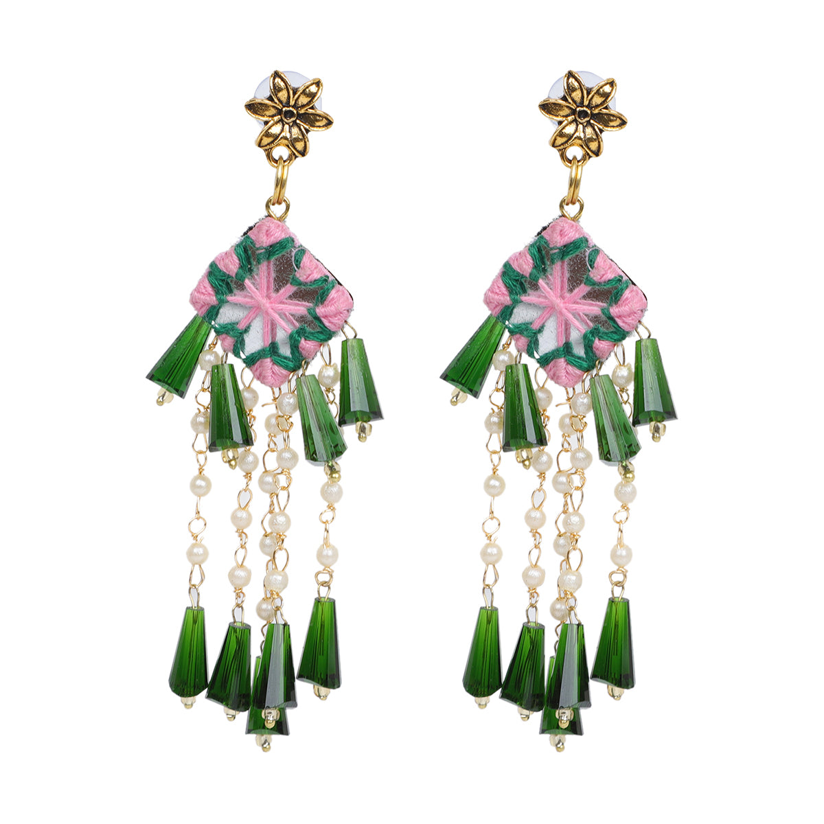 Ekaa Kalaratri Mirror Traditional Multi Color Handmade Drop (Earrings) HM-ER-049