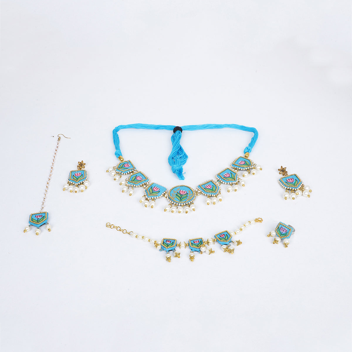 Waffa Classic Multi Color Hand Painted Bridal Jewelry (Shaadi Set) -014
