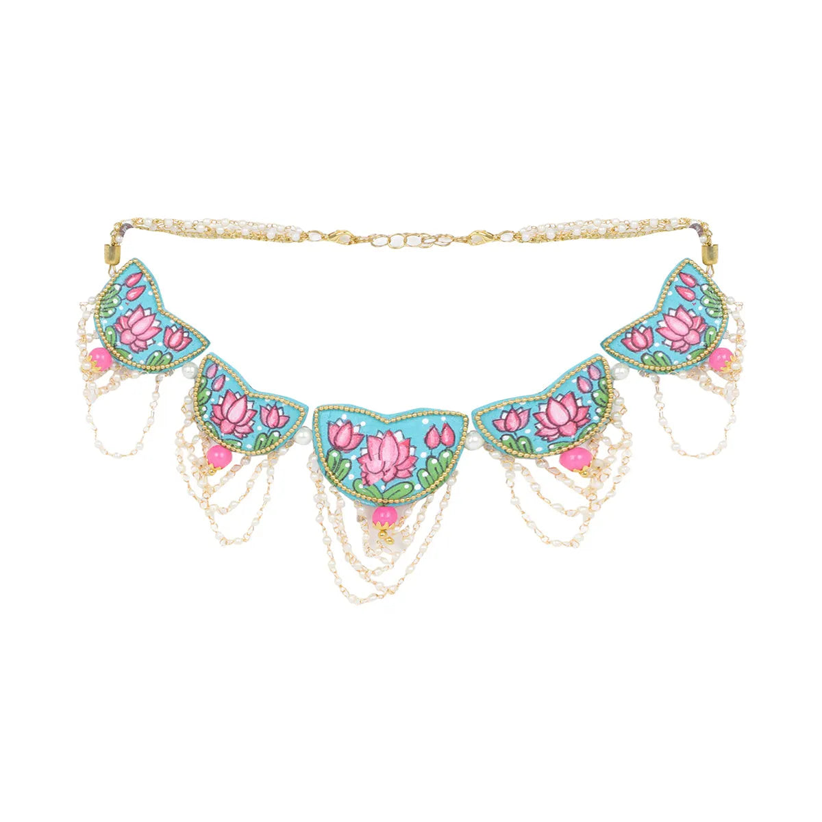 Kaatyayani Teal Blue Classic Hand Painted Bridal Jewelry (Shaadi Set)