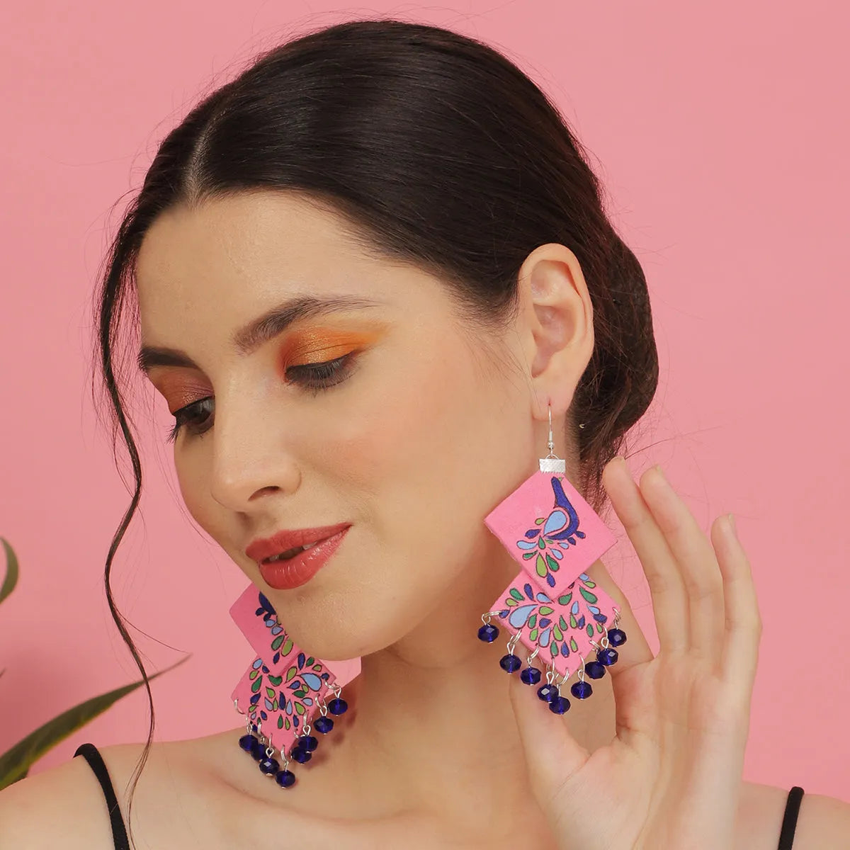 Lilac Traditional Multi Color Hand Painted Drop (Earrings) HP-ER-094