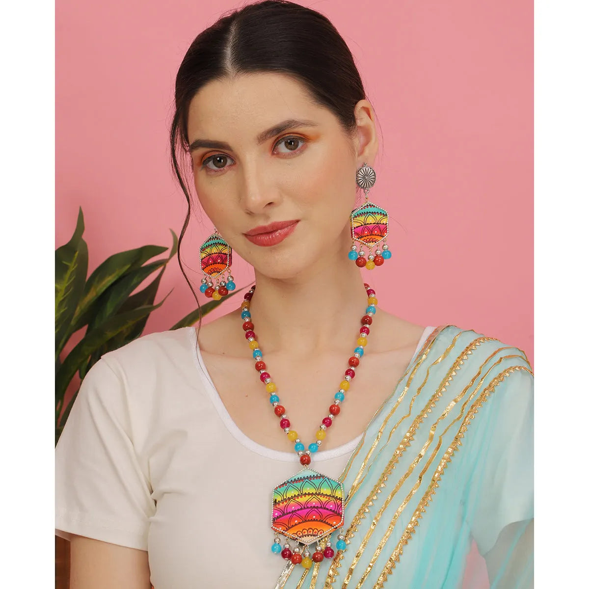 Rainbow Classic Multi Color Hand Painted (Necklace Set) HP-NP