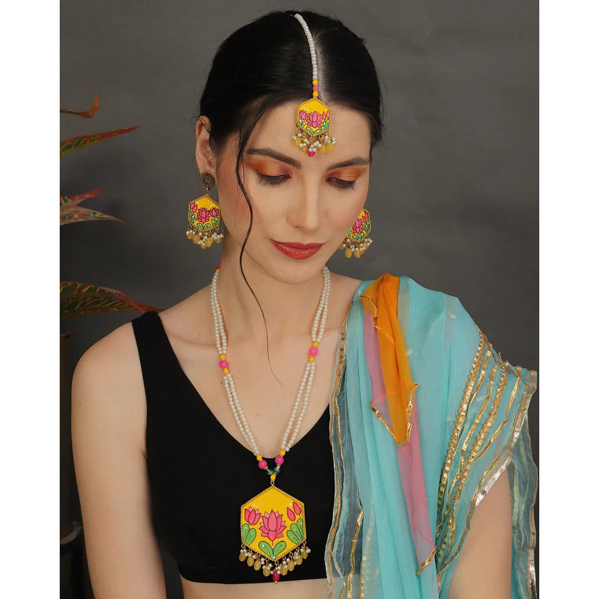Lily Classic Multi Color Hand Painted (Necklace set) HP-NP-