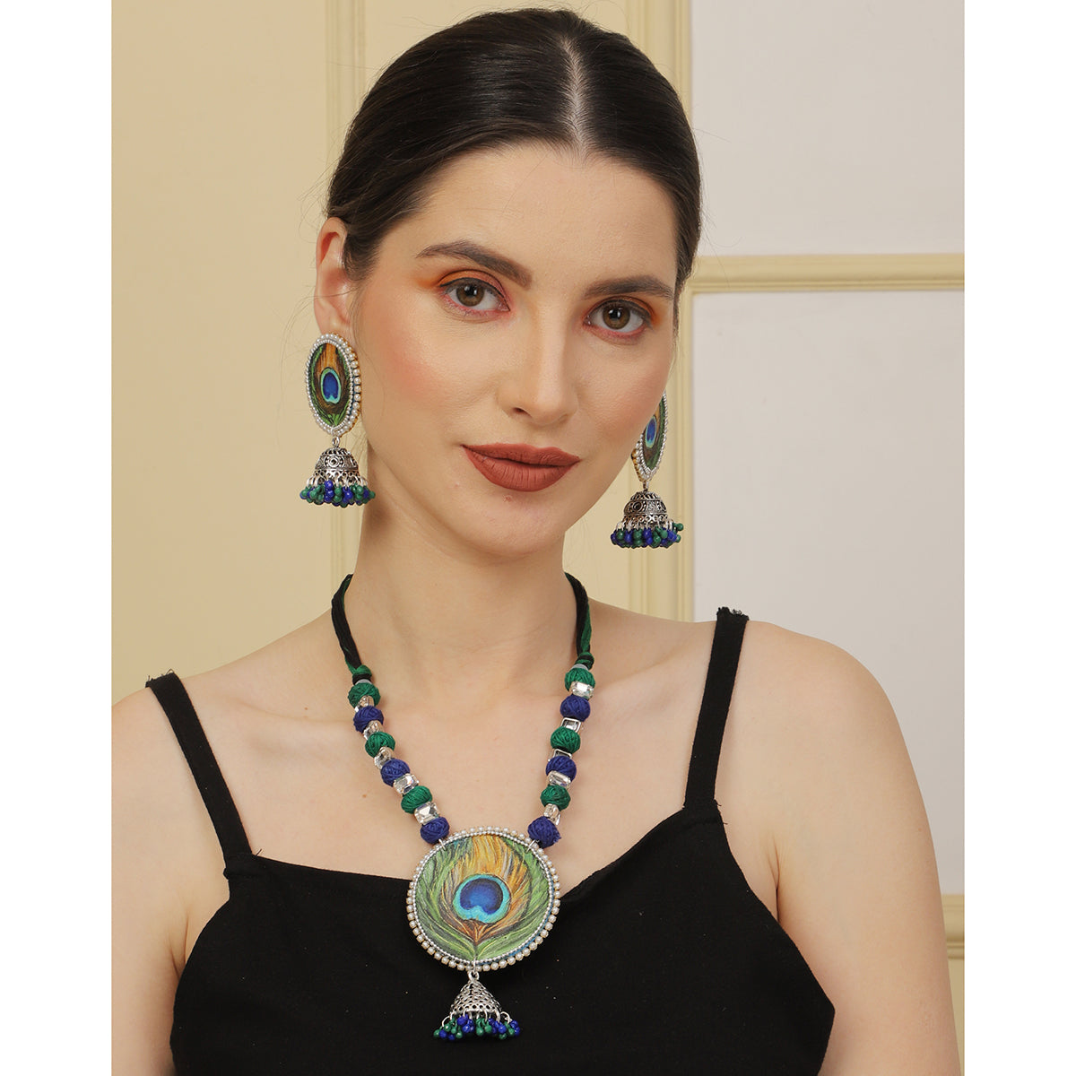 Mor Pankh Classic Multi Color Hand Painted (Necklace Set) HP-NP