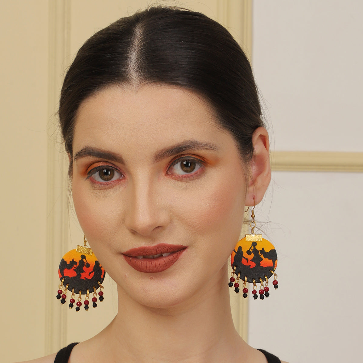 Folklore Modern Multi Color Hand Painted Drop (Earrings) HP-ER-062