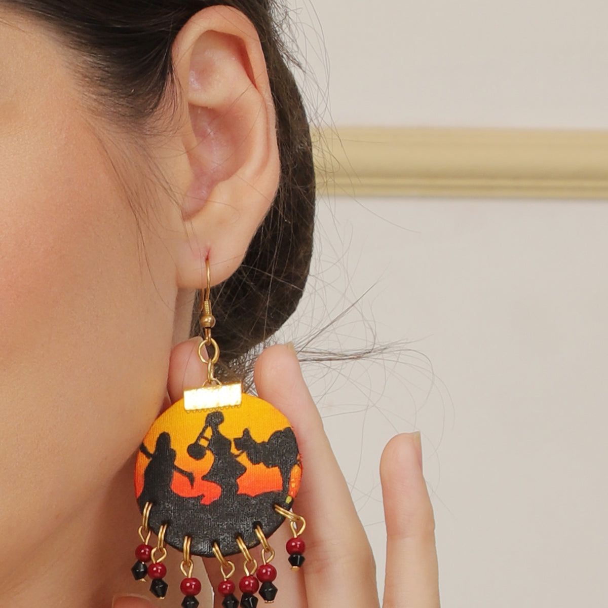 Folklore Modern Multi Color Hand Painted Drop (Earrings) HP-ER-062