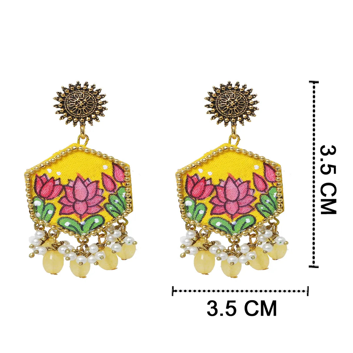 Lily Yellow Hand Painted Drop (Earrings) HP-ER-053