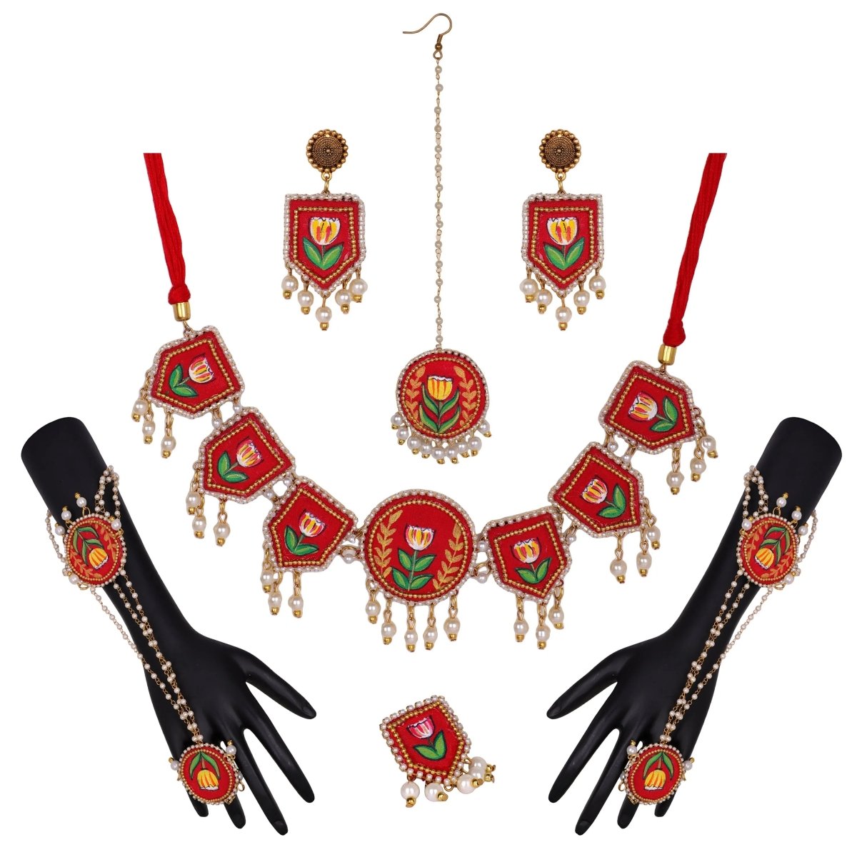 Adhira Classic Multi Color Hand Painted Bridal Jewelry (Shaadi Set) - 017 - KHOJ.CITY