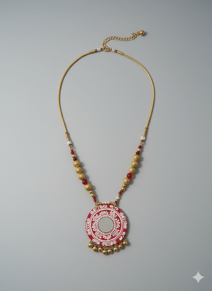 Alpona Multi Color Hand Painted Drop (Necklace) HP - NP - KHOJ.CITY