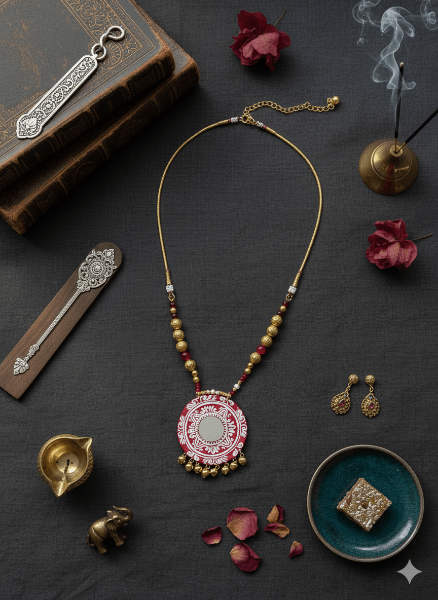 Alpona Multi Color Hand Painted Drop (Necklace) HP - NP - KHOJ.CITY