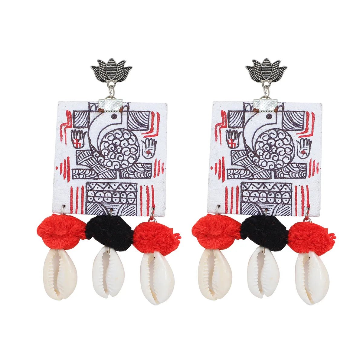 Ambikeya Mumbai Cha Ganesha Traditional White Hand Painted (Earrings) HP - ER - KHOJ.CITY