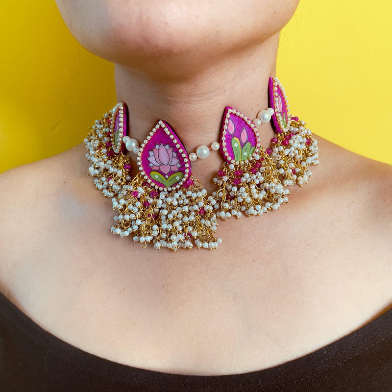 Amelia Handpainted Pink (Choker) - KHOJ.CITY