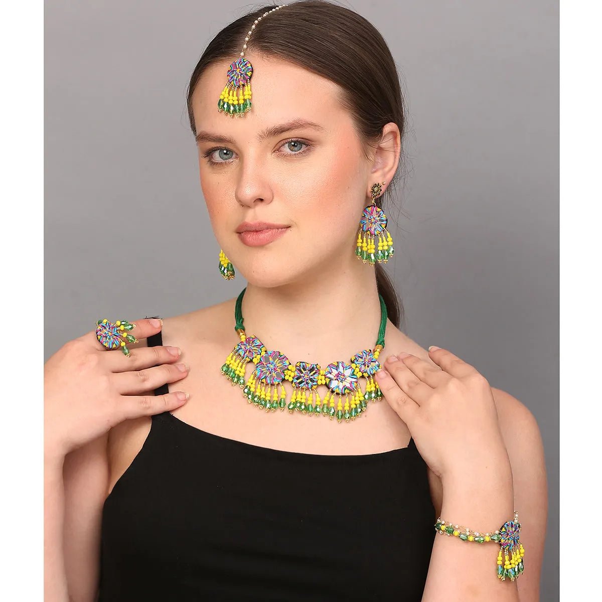 Arian Classic Multi Color Handmade Bridal Jewelry (Shaadi Set) - 011 - KHOJ.CITY