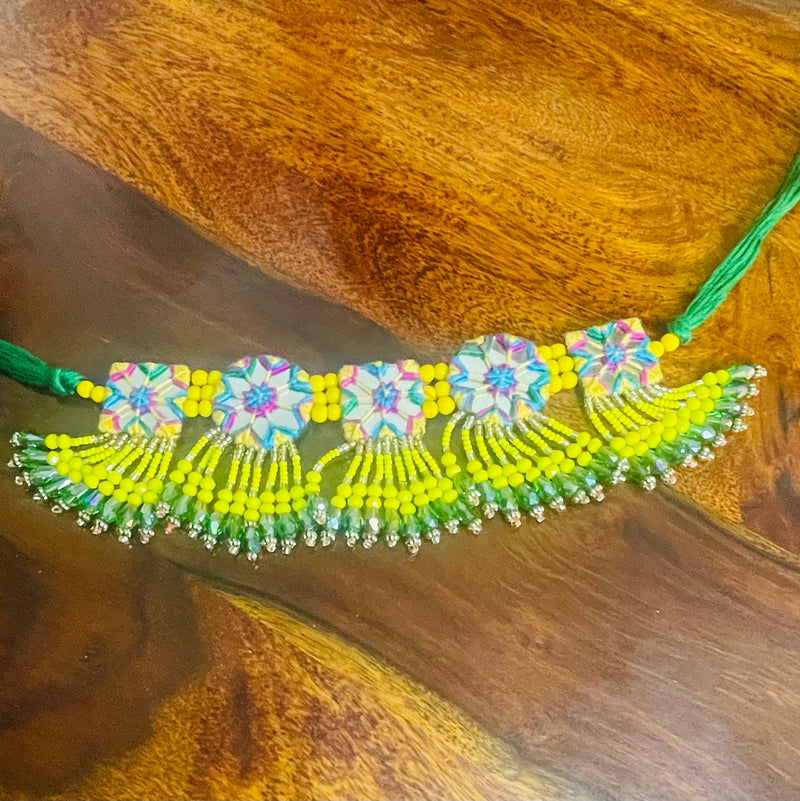 Arian Handcrafted Mirror Yellow Green (Choker) - KHOJ.CITY