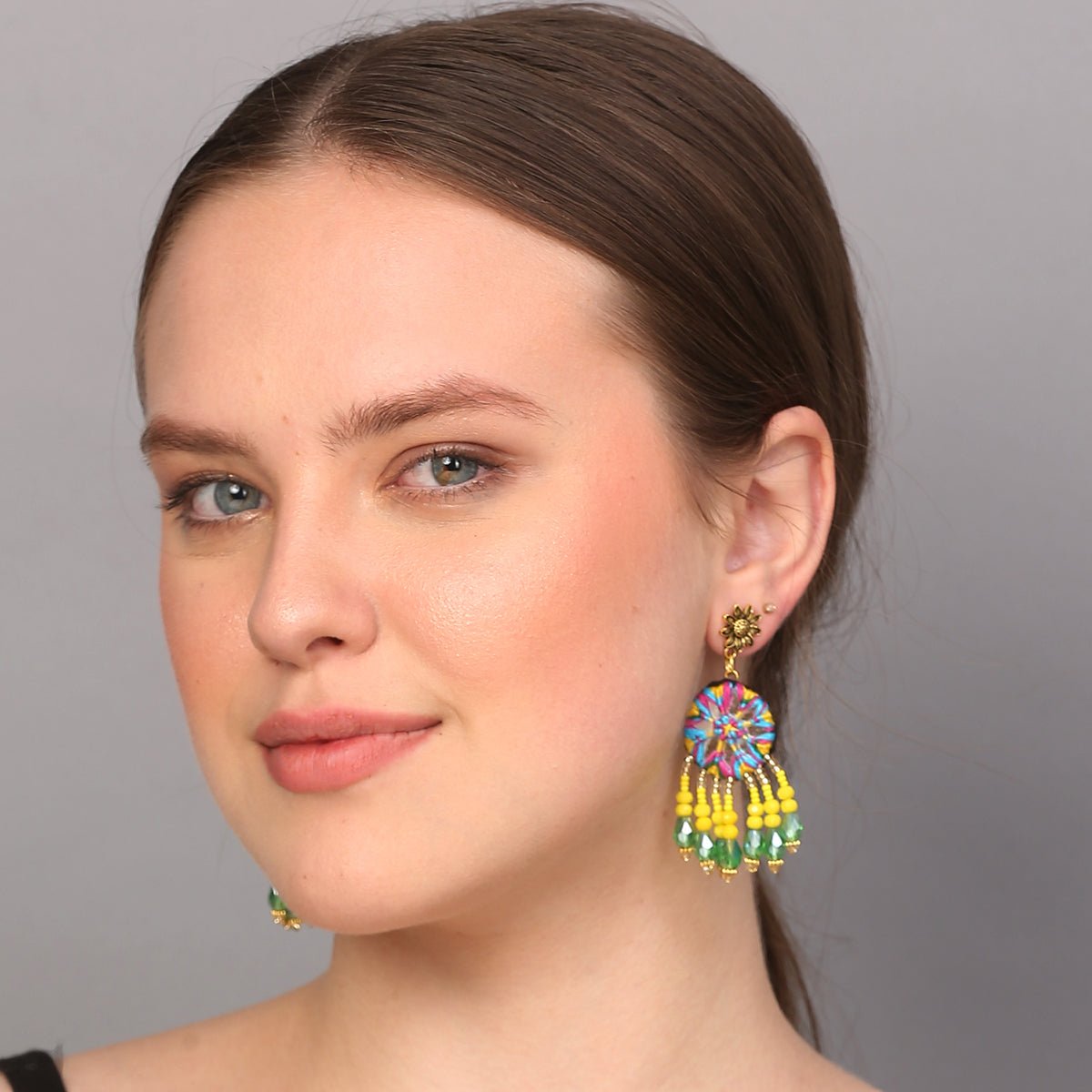 Arian Traditional Multi Color Hand Painted Drop (Earrings) HP - ER - KHOJ.CITY