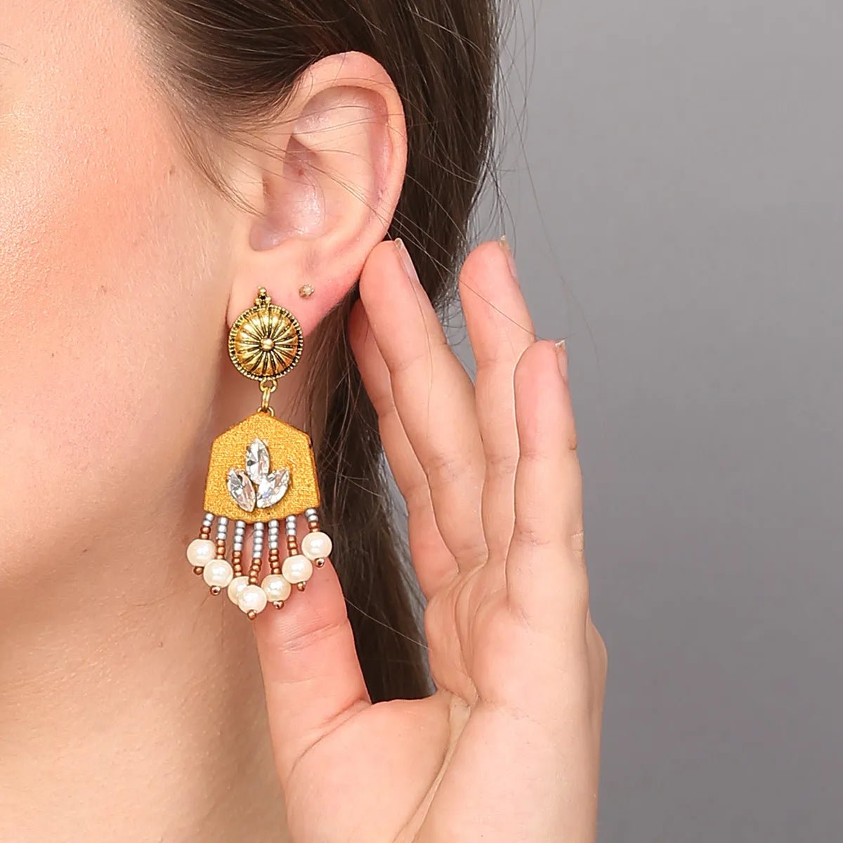 Aviva Bohemian Golden Handmade Drop (Earrings) HP - ER - KHOJ.CITY