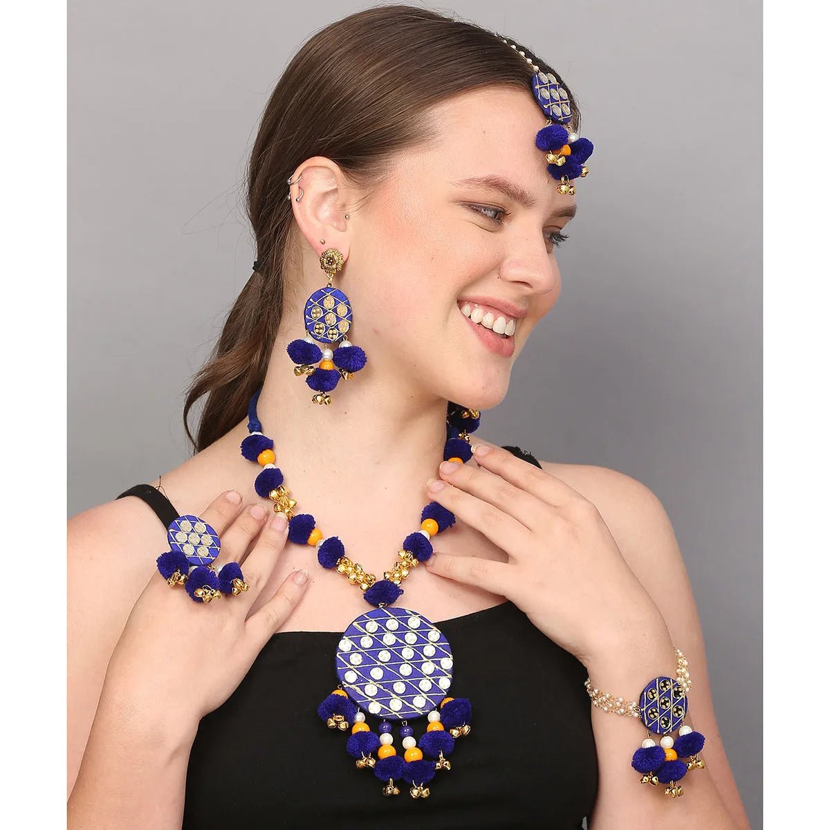 Azure Classic Multi Color Handmade Bridal Jewelry (Shaadi Set) - 012 - KHOJ.CITY