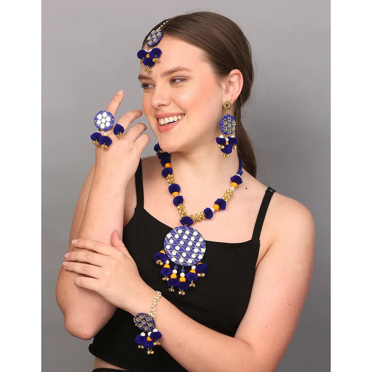 Azure Classic Multi Color Handmade Bridal Jewelry (Shaadi Set) - 012 - KHOJ.CITY