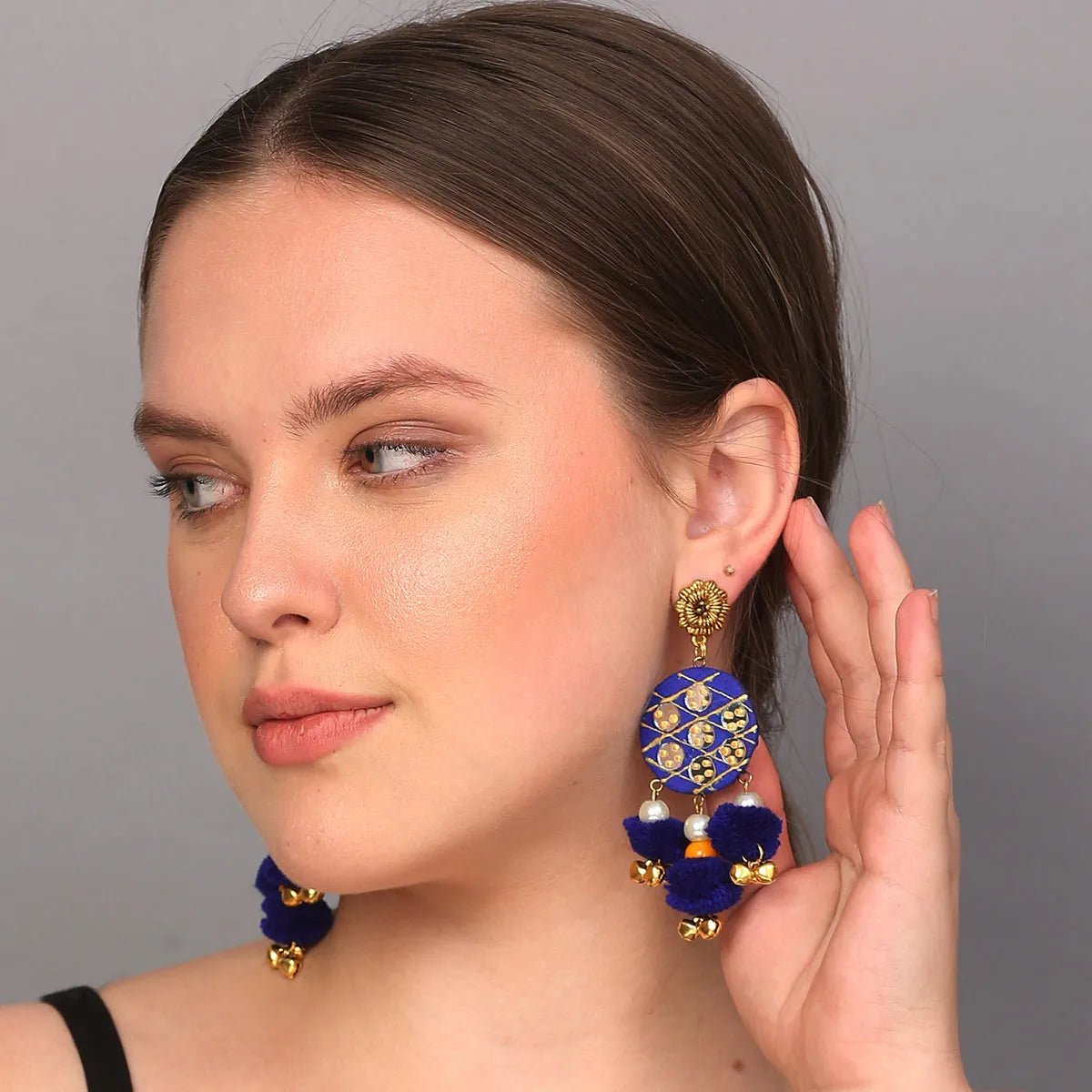 Azure Traditional Multi Color Hand Painted Drop (Earrings) HP - ER - 202 - KHOJ.CITY