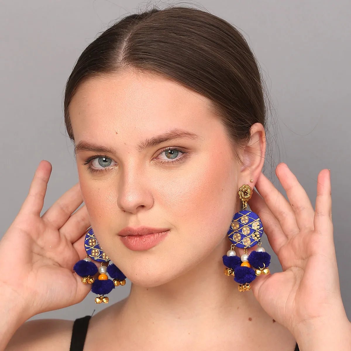 Azure Traditional Multi Color Hand Painted Drop (Earrings) HP - ER - 202 - KHOJ.CITY