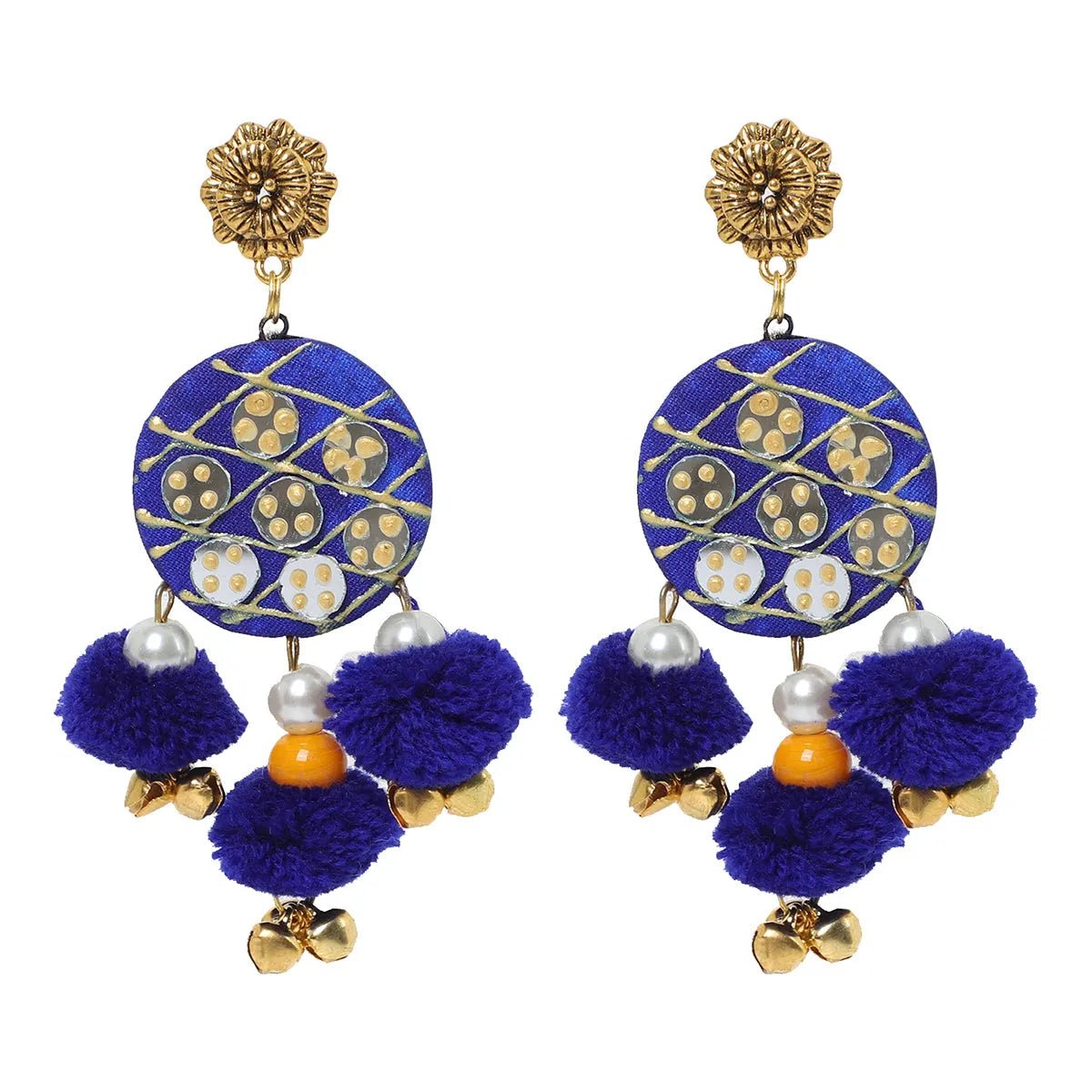Azure Traditional Multi Color Hand Painted Drop (Earrings) HP - ER - 202 - KHOJ.CITY