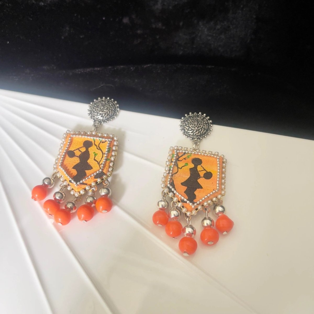 Bali Modern Multi Color Hand Painted Drop (Earrings) HP - ER - 018 - KHOJ.CITY