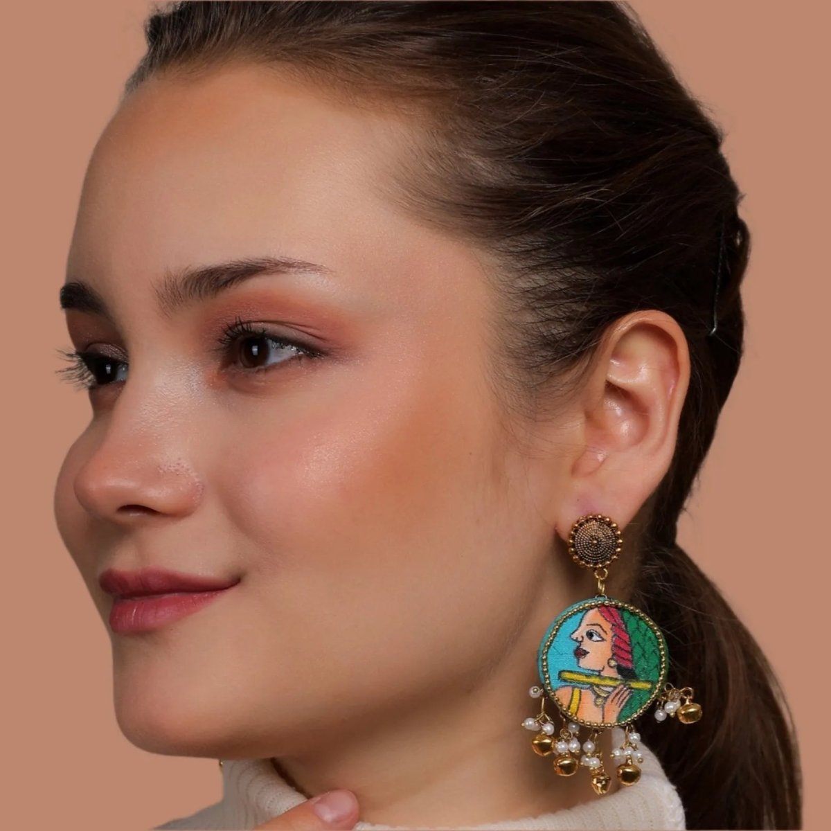 Bansy Traditional Teal Blue Hand Painted Drop (Earrings) HP - ER - 019 - KHOJ.CITY